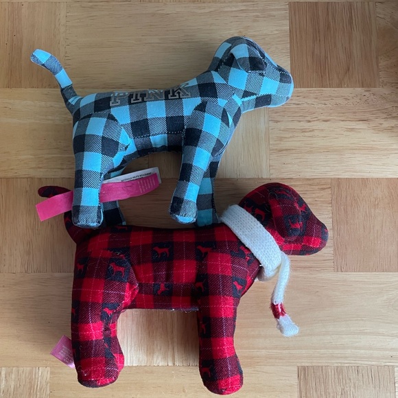 PINK Victoria's Secret Other - Two Victoria’s Secret PINK Plush Dogs 6.5 Inches Buffalo Plaid & Blue Plaid
